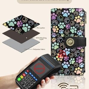 Paw Print RFID Blocking Phone Wallet Case - Black